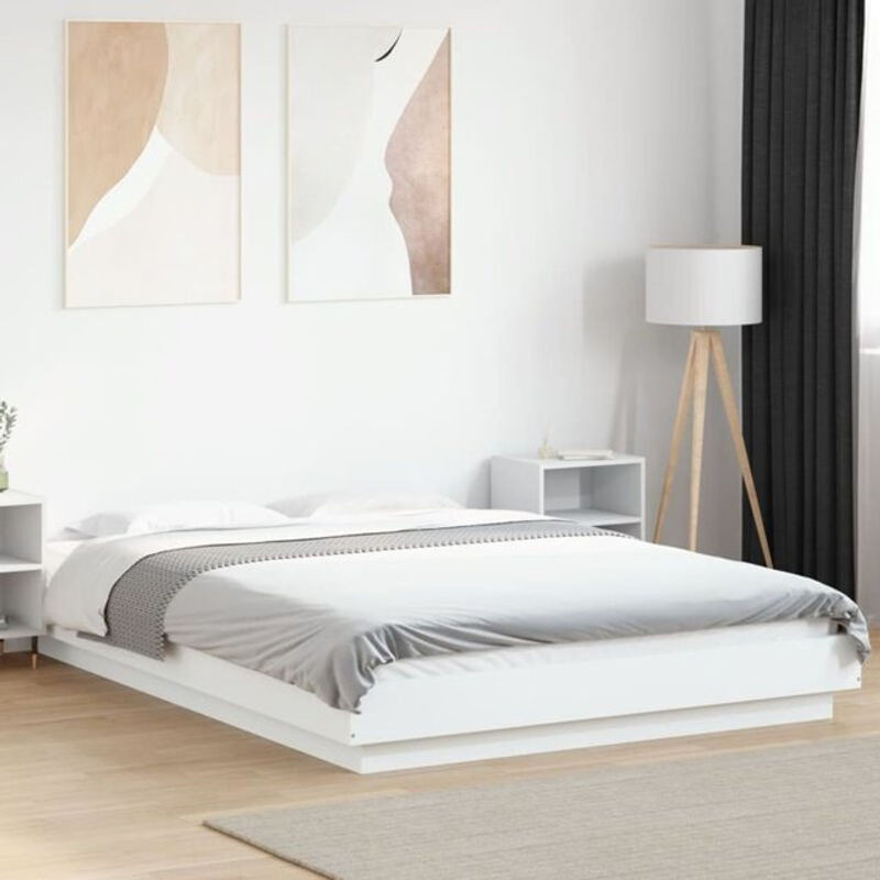 Modernes Doppelbett Vidaxl aus Holzwerkstoff in Weiß, B/T/H: 140 x 200 cm - Bild 1