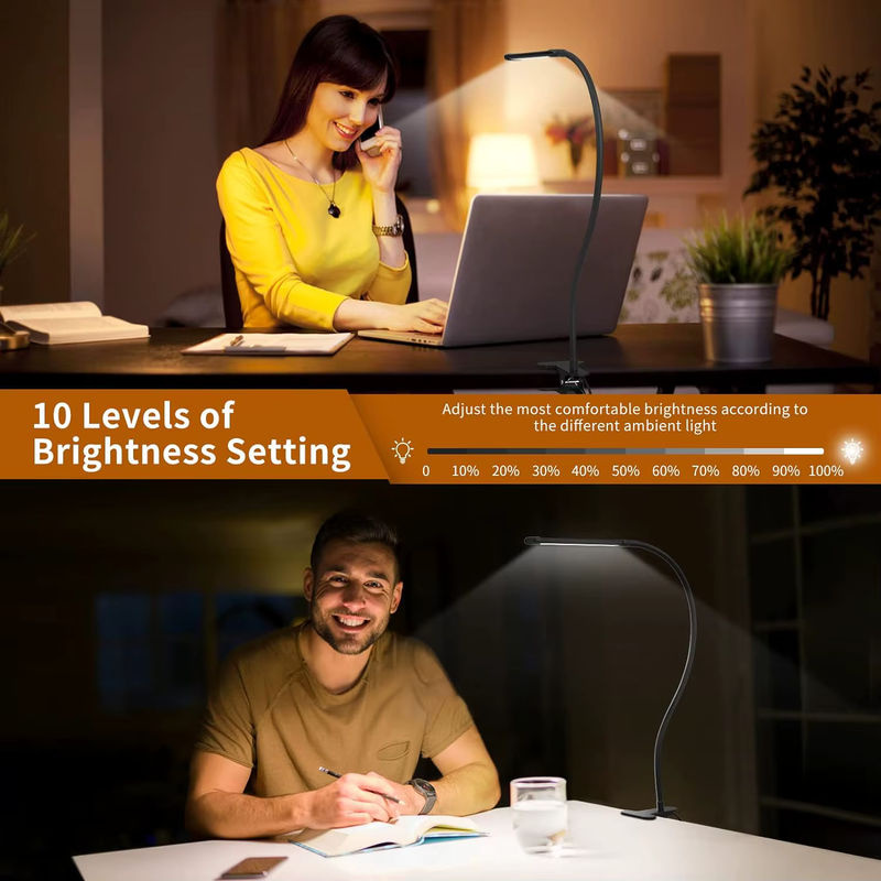 Mzvul Clip-on LED Schreibtischlampe in Schwarz, dimmbar mit flexiblem Schwanenhals und USB-Anschluss als augenschonendes Leselicht oder Nachtlicht - Bild 5