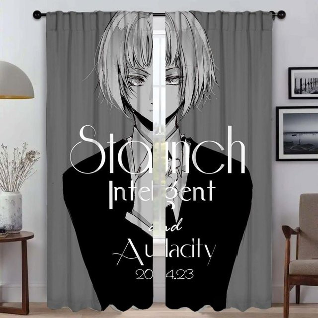 Attack on Titan Fenstervorhänge aus Tüll, 2 Paneele, Grau, Breite: 50 cm, Höhe: 70 cm - Bild 1
