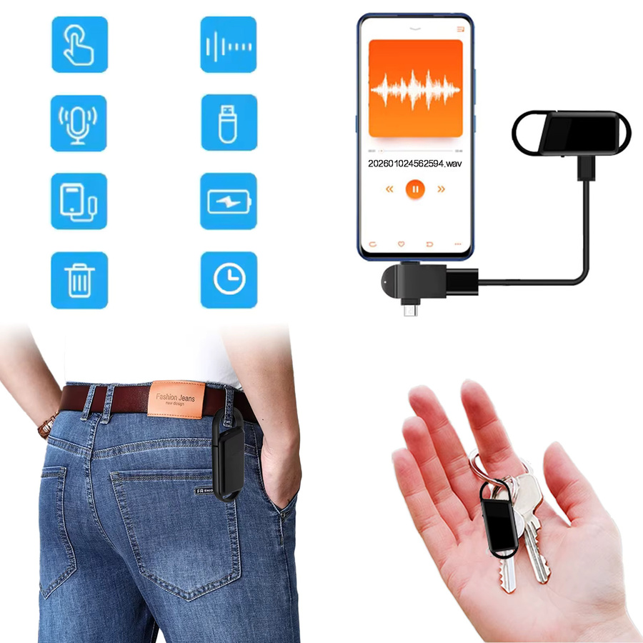 XIXI SPY Schlüsselanhänger Mini Sprachaktivierter Rekorder Digitales Audio-Aufnahmegerät Tragbares Professionelles Mikro-Diktiergerät MP3-Player in Schwarz - Bild 3
