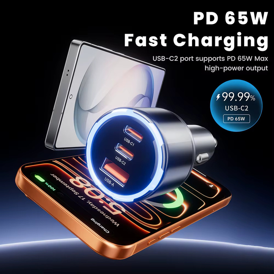 Toocki 150W USB-C Auto-Ladegerät in Schwarz mit PD3.0, PPS und SFC3.0 für schnelles Laden von iPhone, Samsung, Xiaomi und Huawei - Bild 2