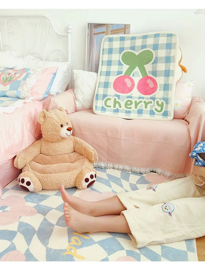 VIKAMA Teppich in Beige mit niedlichem Cartoon-Motiv, rutschfeste Plüsch-Bodenmatte für das Schlafzimmer - Bild 1