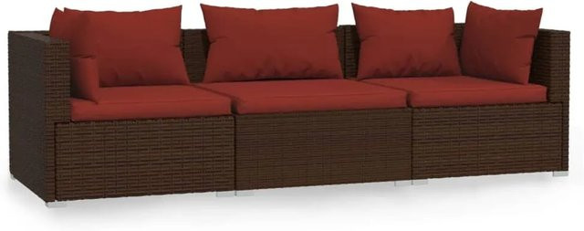 vidaXL 3-Sitzer-Sofa aus braunem Poly-Rattan mit Polsterkissen und Metallrahmen Modell 3 - Bild 1