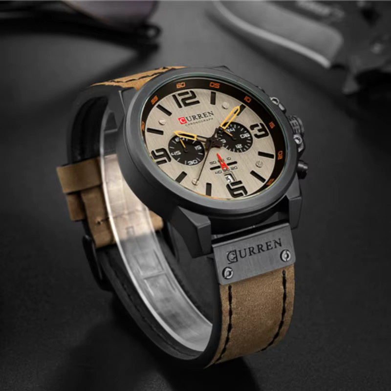 CURREN Chronograph, Quarzuhr, Lederarmband, Schwarz, Herren - Bild 2