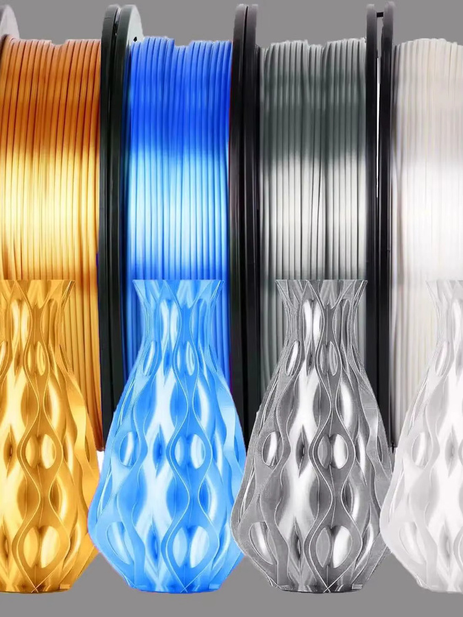 MANLANG PLA Seidenfilament 1,75mm für FDM-Drucker, Mehrfarbig 4er-Pack (4x250g: Blau, Silber, Gold, Weiß) - Bild 2