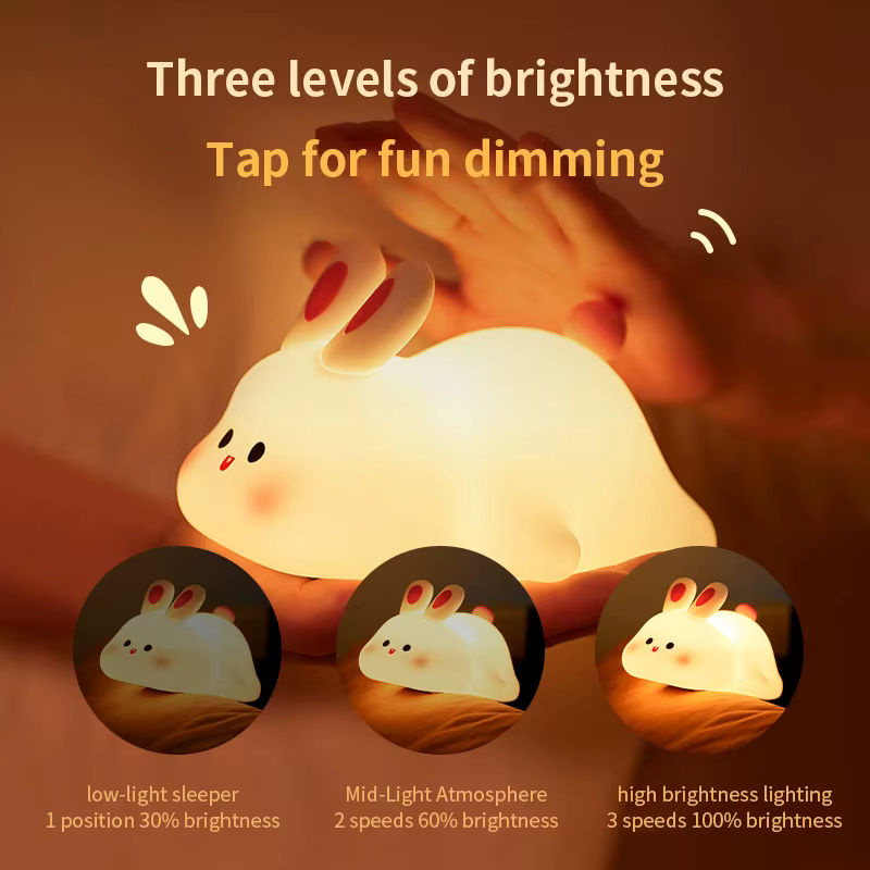 ATcomm LED Kaninchen Nachtlampe aus Silikon in Weiß mit USB-Aufladung und Timer für Kinder - Bild 4