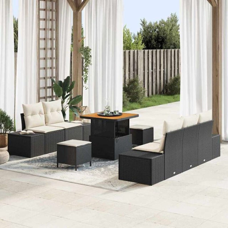 Vidaxl Garten-Sofa-Set aus Polyrattan mit Kissen, 8-teiliges Loungemöbel-Set in Schwarz und Creme, B/T/H: 80 x 80 x 71 cm - Bild 1