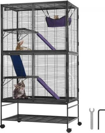 VEVOR Kleintierkäfig aus Metall in Schwarz, 4-stöckiger rollender Frettchenkäfig mit Rampen und Tablett, Höhe: 164,0 cm, Breite: 58,0 cm, Tiefe: 58,0 cm