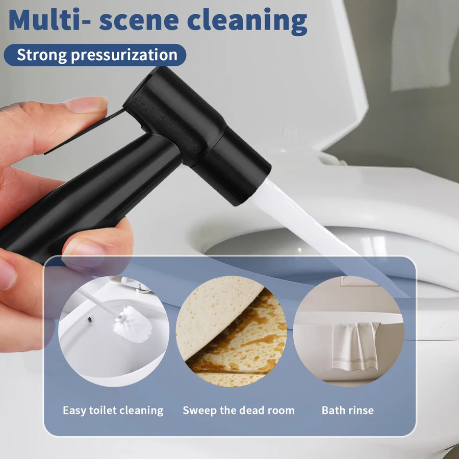 Hand-WC-Bidet-Wassersprüher mit Hochdruck und Schlauch für feminine Babywäsche, selbstreinigendes Hygienezubehör in Schwarz oder Grau - Bild 3