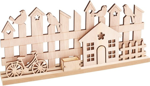 VBS Holz-Steckmotiv Fahrrad am Gartenzaun in Beige aus MDF-Holz und Sperrholz - Bild 1