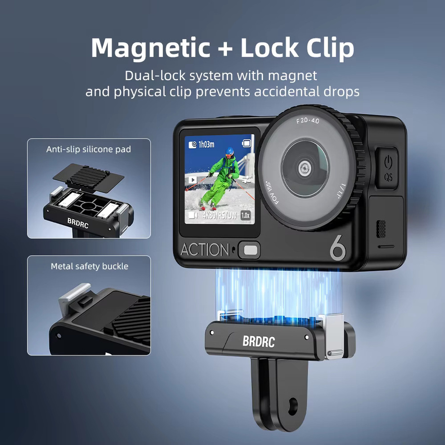 Magnetischer Adapter-Halter für DJI Action 6/NANO/Action 3/4/5 und Osmo 360 Kamera, Schnellwechsel-Halterung und Stativ-Adapter für Selfie-Aufnahmen, Schwarz - Bild 3