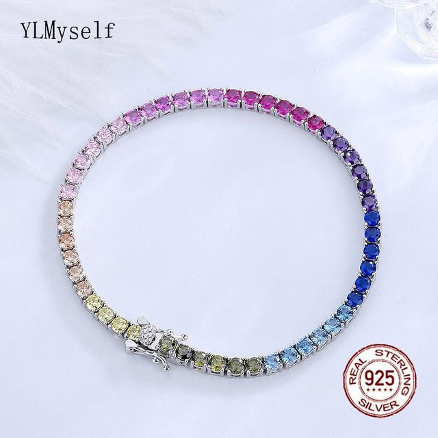 YIRAN Jewelry Tennisarmband 925 Silber, Regenbogen-Zirkon, Damen, 15 cm - Bild 1
