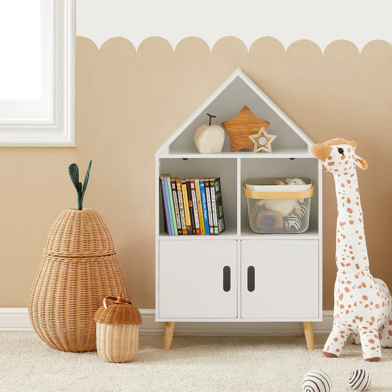 SoBuy Kinderregal mit Haus-Design in Weiß KMB58-W, Bücherregal für Kinder aus MDF und Kiefer, B/T/H: 60 x 30 x 103 cm - Bild 2