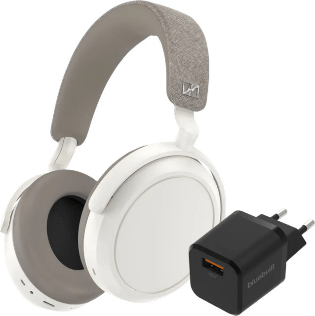 Sennheiser Momentum 4 Wireless Over-Ear Kopfhörer in Weiß mit BlueBuilt Quick-Charge-Ladegerät und USB-A-Port - Bild 1