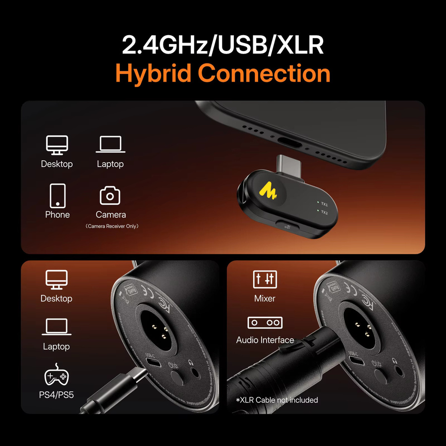 MAONO PD200WS Hybrid-Funkmikrofon Schwarz Dynamisches XLR/USB Mikrofon für Podcasting, Gaming und Live-Streaming - Bild 3