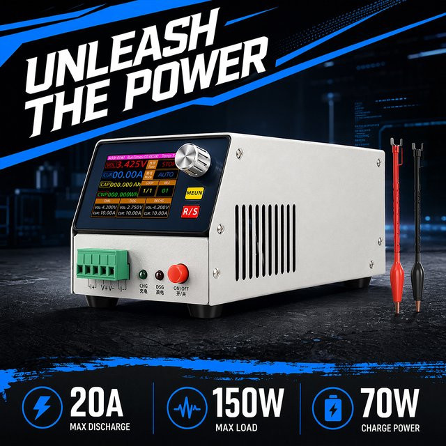 Gaqqee BT22V-1020A Programmierbarer Batterie-Lade- und Entladetester mit 20A, 150W, 4-Draht-Kelvin-Messung, 8 Modi und 2,4-Zoll-Farbdisplay inklusive PC-Software für Li-Po, Li-Ion und LiFePO4 - Bild 1