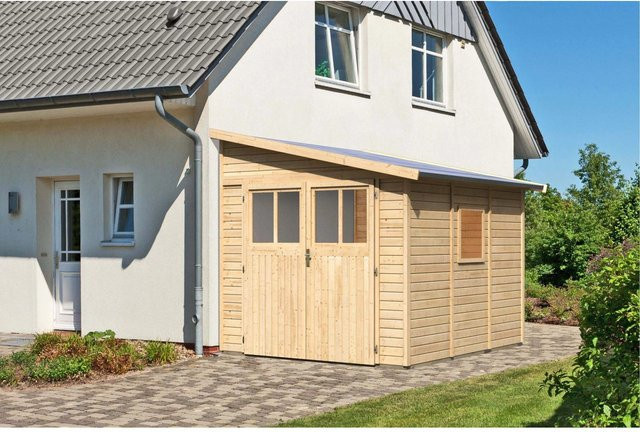 Karibu Holz-Gartenhaus Timsund Natur mit Pultdach und modernem Design, Unbehandelt, B/T/H: 265 x 243 x 235 cm - Bild 1
