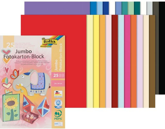 folia Jumbo Fotokarton-Block Mehrfarbig, 25 Blatt, 300 g/m², B: 24 cm, H: 34 cm - Bild 1