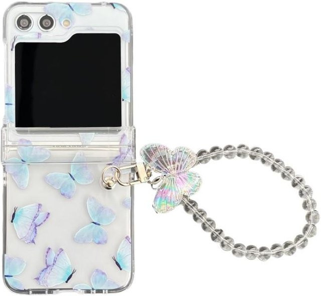 Jitschmni Schutzhülle mit Blumen-Design und Armband für Samsung Galaxy Z Flip 6 5 4 3, Transparent, Stoßfeste Hartschale mit Scharnierschutz - Bild 1