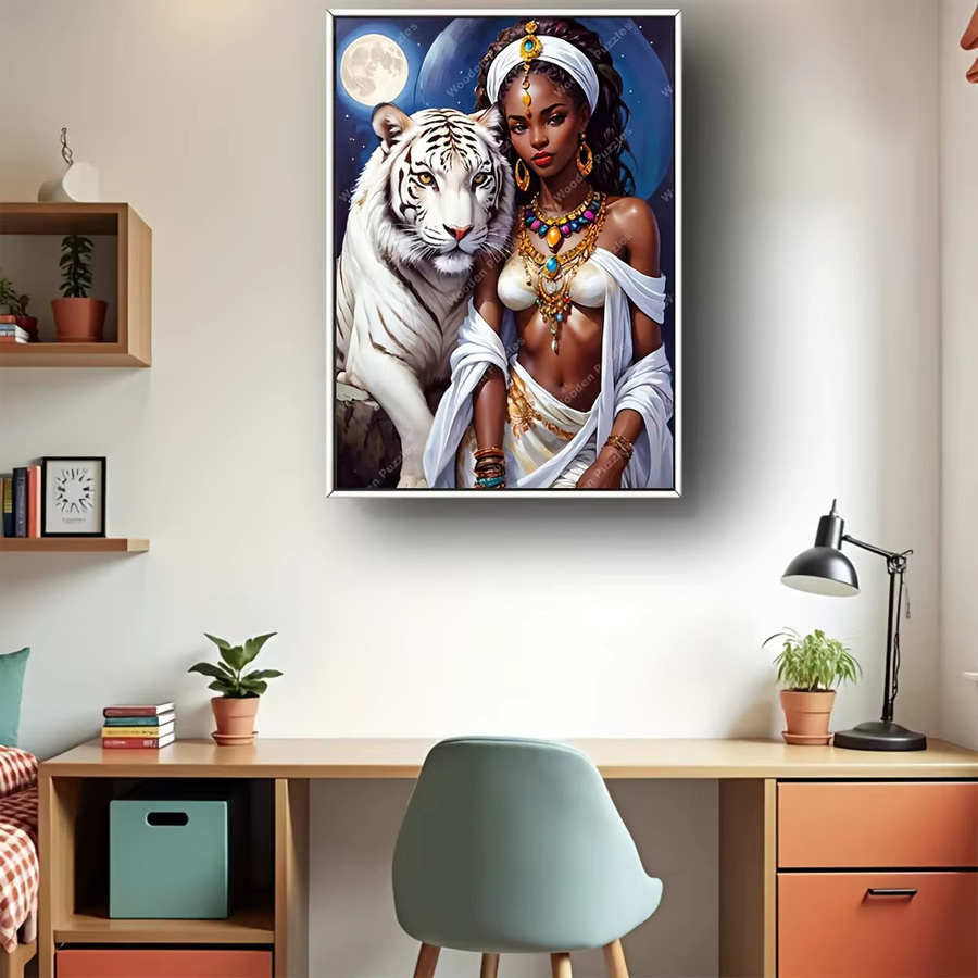 AZNM Puzzle, majestätische afrikanische Frau und weißer Tiger, 1.000 Teile - Bild 4