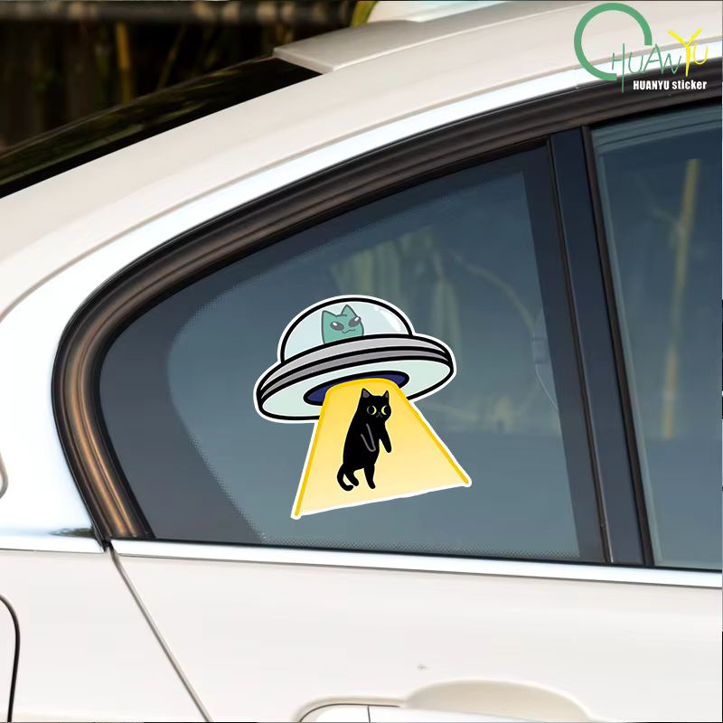 Kreativer Katze UFO Vinyl Aufkleber wasserdicht und mehrfarbig für Auto, Laptop und Fenster - Bild 5