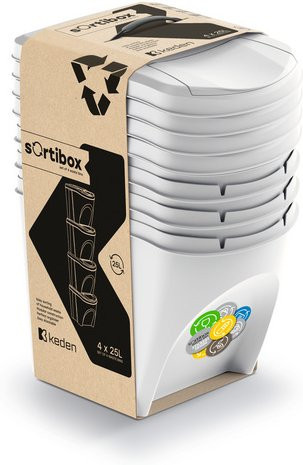 PROSPERPLAST Sortibox Abfalleimer 4er Set, weiß und grau, B/T/H: 39,2 x 29,3 x 51,8 cm - Bild 1