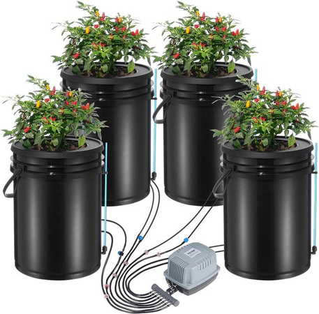 Buying Solutions MB DWC Hydroponik Anbausystem Deep Water Culture mit Tropfbewässerungs-Kit und 4 Eimern für Blattgemüse