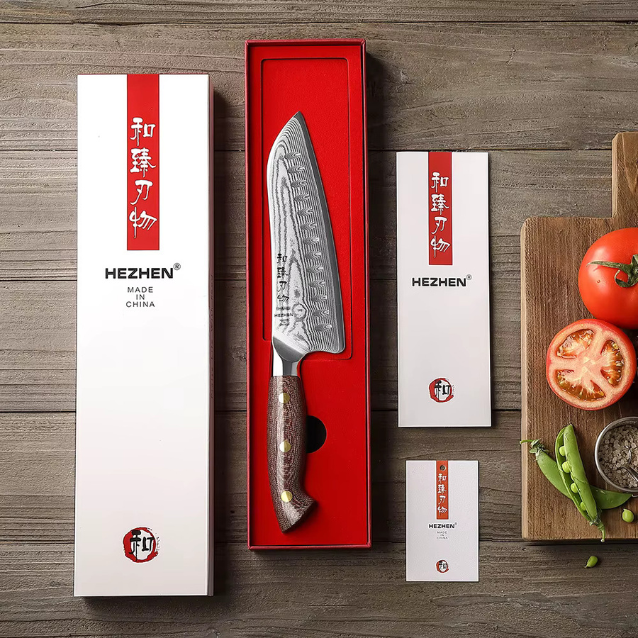 HEZHEN Santoku Messer aus 67 Schichten Damaststahl mit Micarta Griff, 18,6 cm - Bild 5