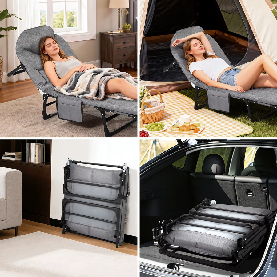Tragbares Klappbett TWISTER.CK für Erwachsene in Schwarz und Grau mit Kissen und Kopfkissen, Camping-Feldbett aus Metall mit 227 kg Tragkraft für Terrasse und Garten - Bild 5