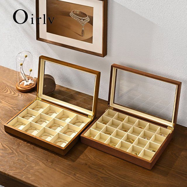 Oirlv Schmuckschatulle aus Holz als Organizer und Vitrine für Uhren, Ringe, Halsketten und Armbänder - Bild 1