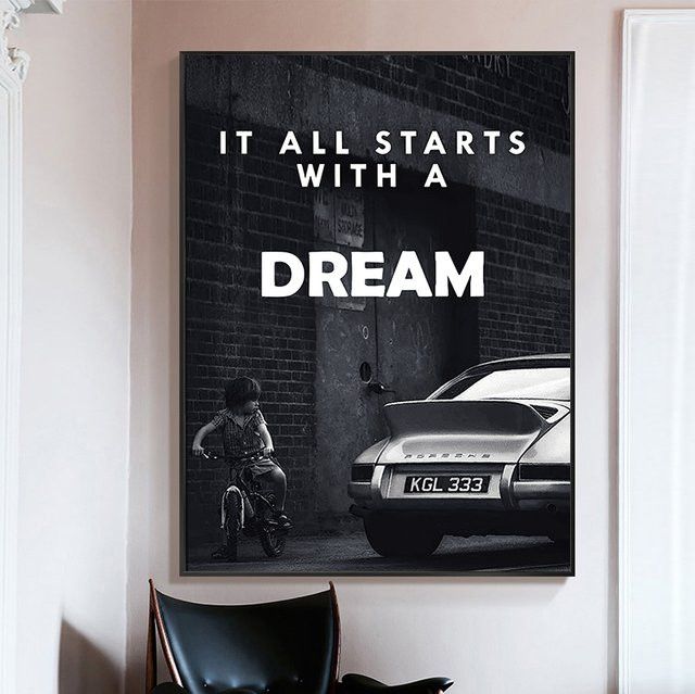 Dekorative Leinwand Wandkunst It All Starts with a Dream in Schwarz und Weiß - Bild 1