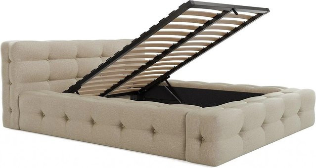 Polsterbett Leruco mit Bettkasten in Beige meliert, B/T: 140 x 190 cm - Bild 1