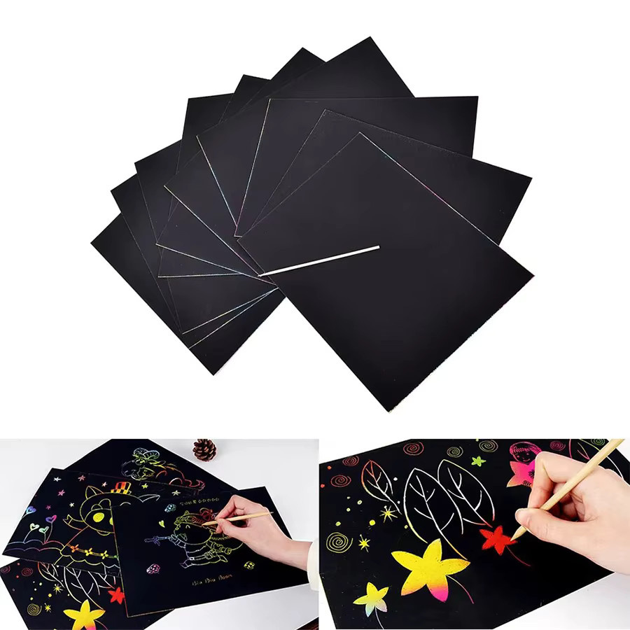 XJM Kratzpapier Set in Schwarz und Bunt für 16K/32K DIY-Malerei und kreatives Zeichenzubehör - Bild 3