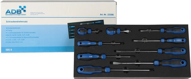 PROREGAL Schraubendrehersatz 9 Teile für Werkstattwagen Cheetah Plus mit blauer Schaumstoff Schubladeneinlage, H x B x T: 3,5 x 40 x 19 cm - Bild 1