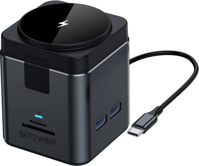 BlitzWolf BW-TH17 USB-C Hub 9in1 mit QI Wireless Charging, HDMI 4K UHD, Ethernet und USB-C, Schwarz - Bild 1