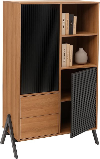 MCW Hochschrank MCW-O40 in Braun mit Türen und Schubladen, H x B x T: 138 x 79 x 40 cm - Bild 1
