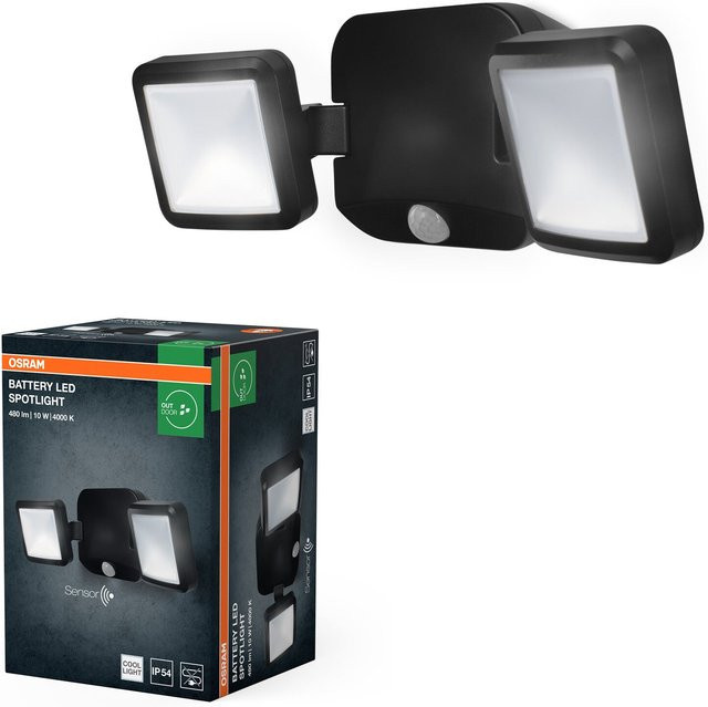 Osram Battery Spotlight LED Außenleuchte Schwarz 10W 480 lm mit Licht- und Bewegungssensor IP54 - Bild 1