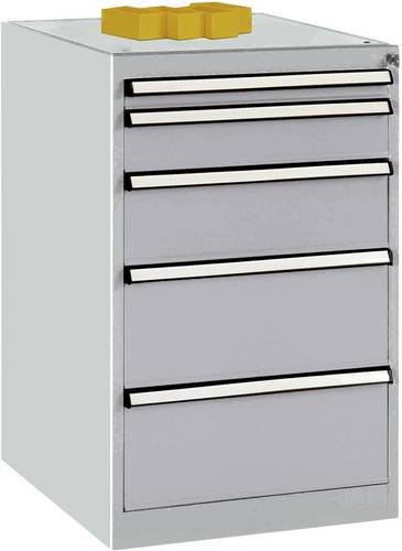 Manuflex BASETEC Schubfachschrank TP1141.9006 Stationär in Alusilber, 5 abschließbare Schubfächer aus Stahl - Bild 1