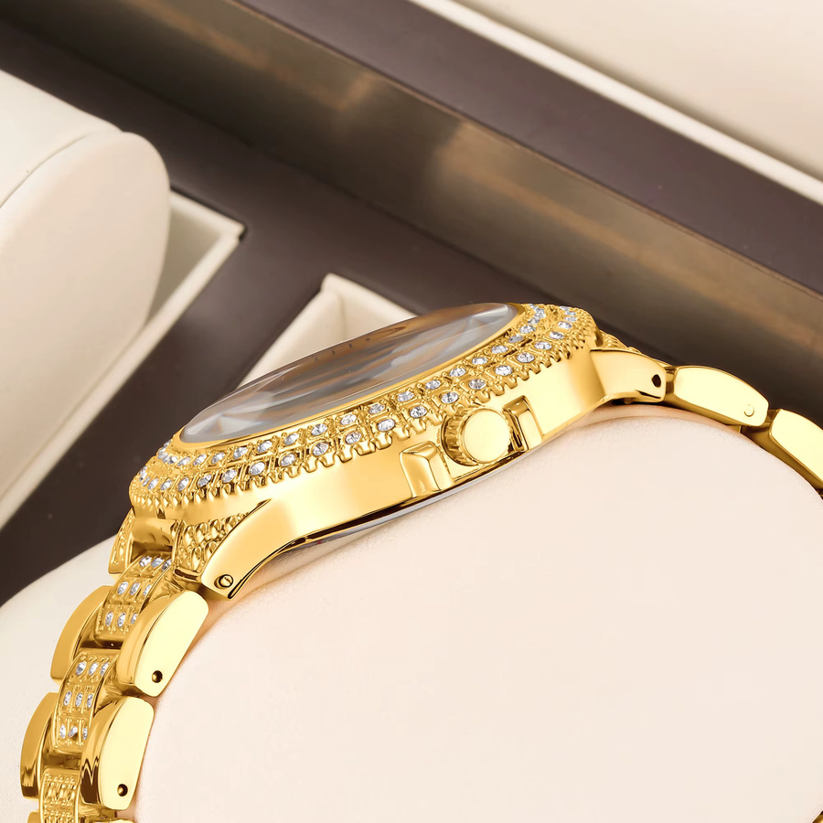 YaLaLuSi Armbanduhr, Quarz, Edelstahl, Gold, Kristall, Damen - Bild 2