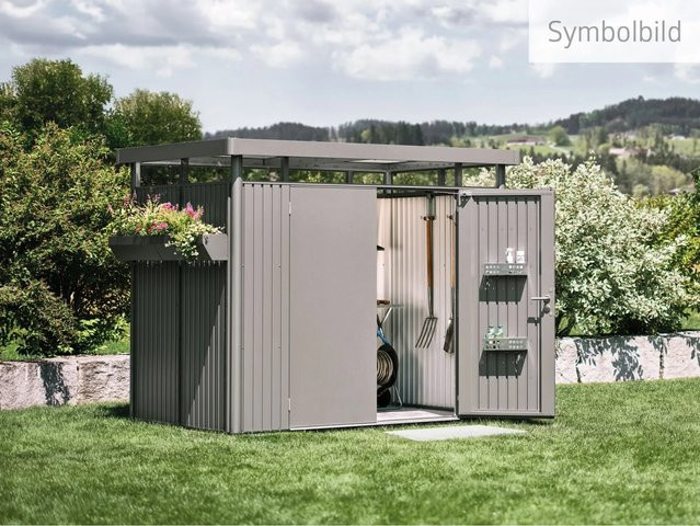 Biohort Metall-Gerätehaus HighLine H6 in Quarzgrau-Metallic mit Doppeltür und Flachdach, B/T/H: 314,3 x 314,3 x 221 cm - Bild 1