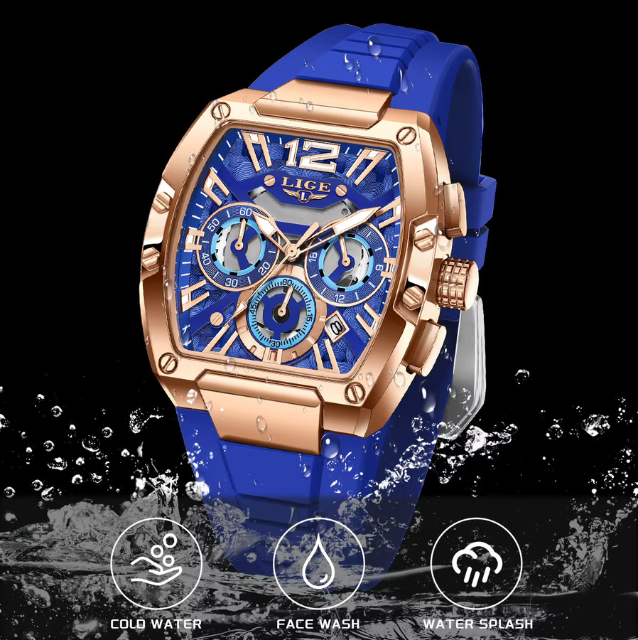 LIGE Armbanduhr Quarz, rechteckig, Gold, Silikonarmband, Herren - Bild 4