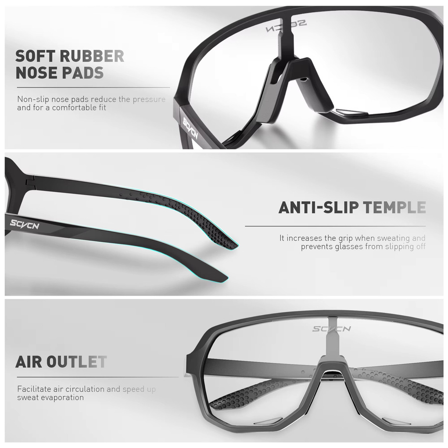 SCVCN Sportsonnenbrille, Photochrome, Vollrand, Kunststoff, Unisex, Schwarz - Bild 4