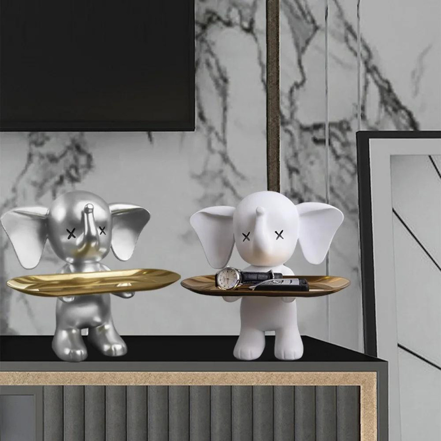 Dekorative Elefantenstatue aus Harz als Schlüsselablage von Yiran Furniture in Schwarz - Bild 1