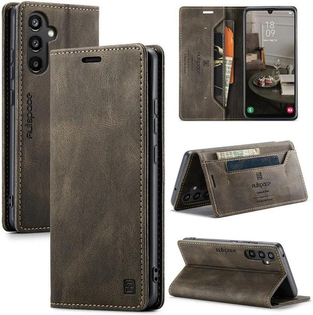 Magnetische Leder-Brieftasche mit Flip Card Slot für Samsung Galaxy S24 Ultra S23 Plus S22 S21 S20FE A05s A14 A15 A34 A35 A53 A54 A55 in Grau - Bild 1