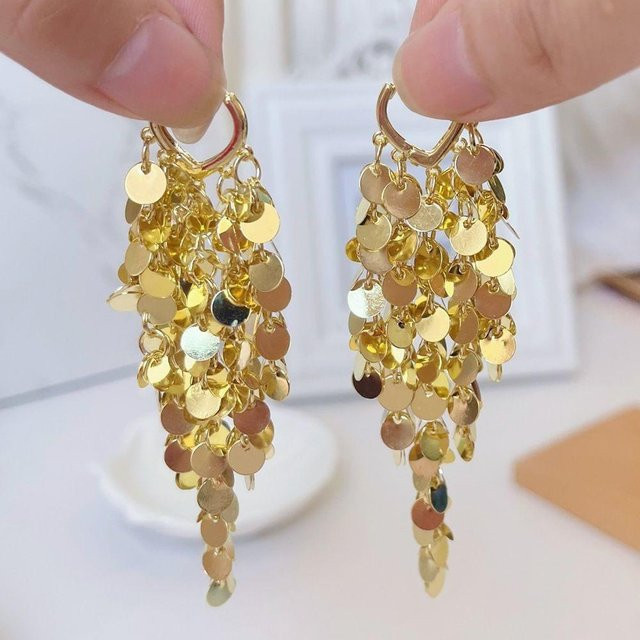 Global Finds Ohrringe, Gold Pailletten Quaste, Messing, Damen - Bild 1
