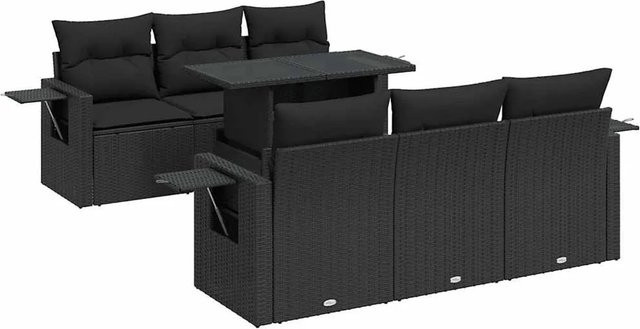 vidaXL 7-teilige Garten-Sofagarnitur aus Poly-Rattan mit Kissen in Schwarz - Bild 1