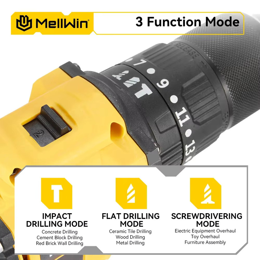 MELLWIN Bürstenloser Akku-Schlagbohrschrauber für Makita 18V LXT, Gelb, 13 mm Bohreraufnahme - Bild 6
