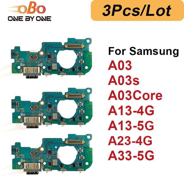 3-teiliges USB-Ladeanschluss-Board-Flexkabel Set für Samsung A03, A03s, A13, A23 4G, A33 5G, Reparatur-Set für A135F, A136B, A235F, A336B in Grün - Bild 1