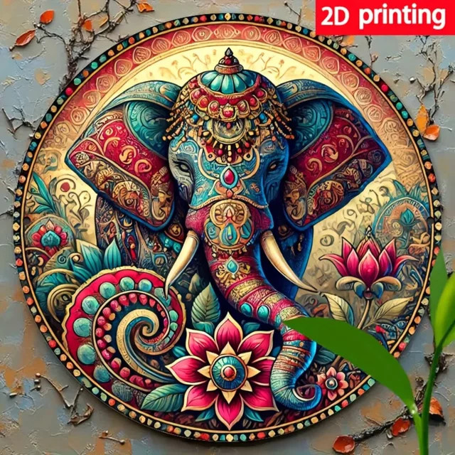 Potdemiel Metall-Wandschild mit Mandala-Elefanten-Design und floralen Mustern in Multicolour, Durchmesser: 20 cm - Bild 1