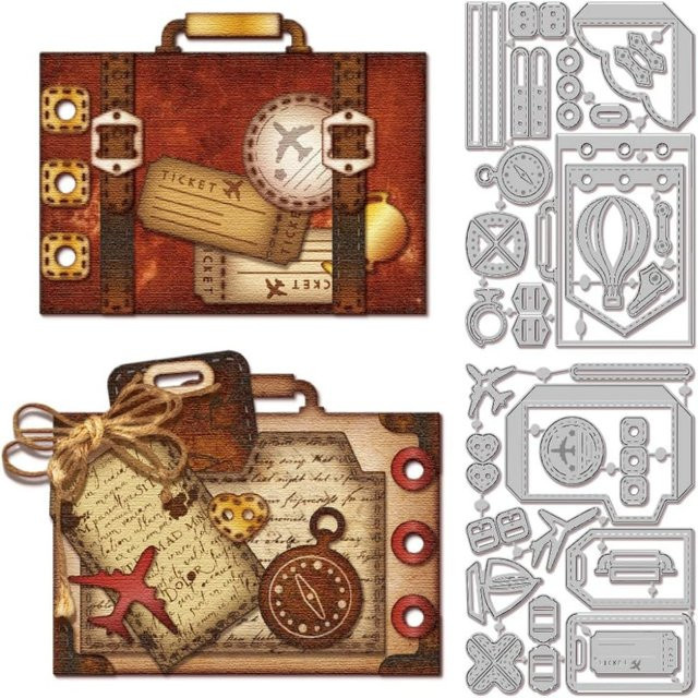 Vintage Koffer Schnittstelle Rahmen Stanzform aus Metall in Silber für DIY Scrapbooking und Planer - Bild 1